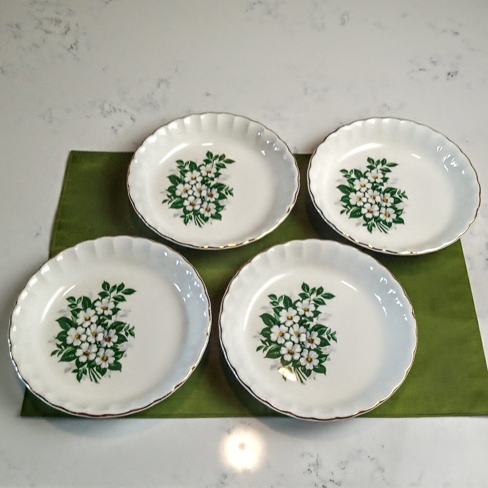 Set of 4 W.S. George Floral Gold Scallop Rim Bowls